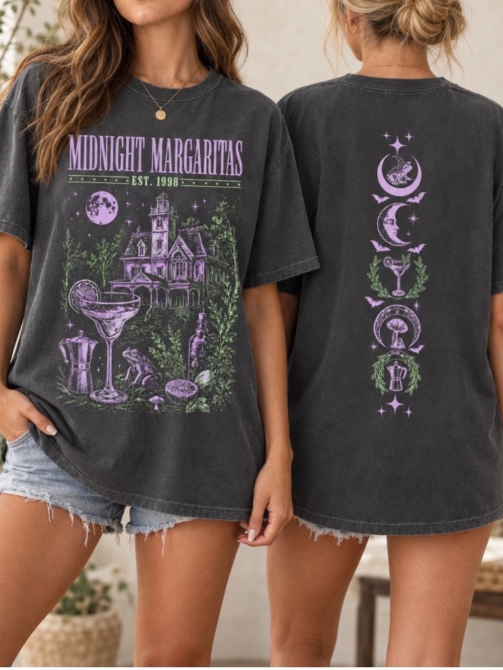 Comfort Colors Midnight Margaritas Tee - Vintage Black with Lavender & Green